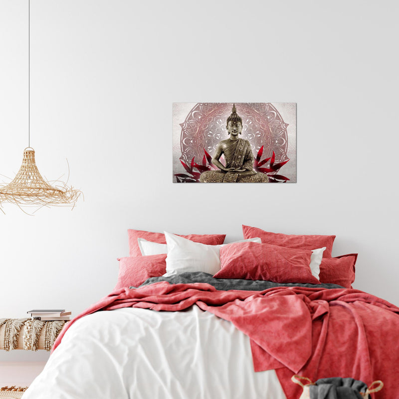 Runa Art Bild Buddha Modern Wandbilder Wohnzimmer Schlafzimmer 1 Teilig - Made In Germany - Orientalisch Grau Rot Flur 031215a