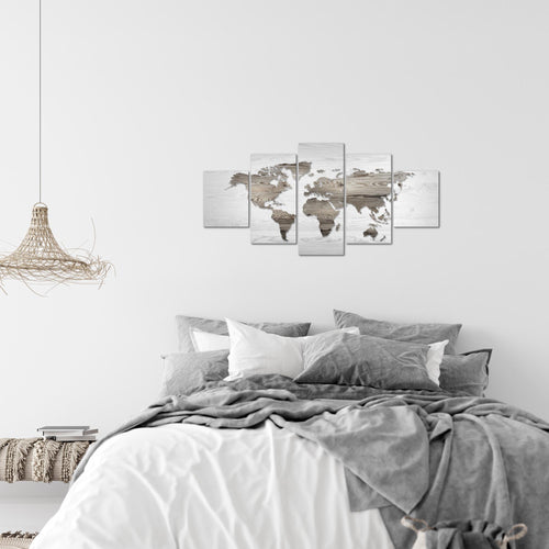 Runa Art Wandbilder Weltkarte 5 Teilig Bild auf Vlies Leinwand Deko Büro Wohnzimmer Holzwand Schwarz Weiss 035052c