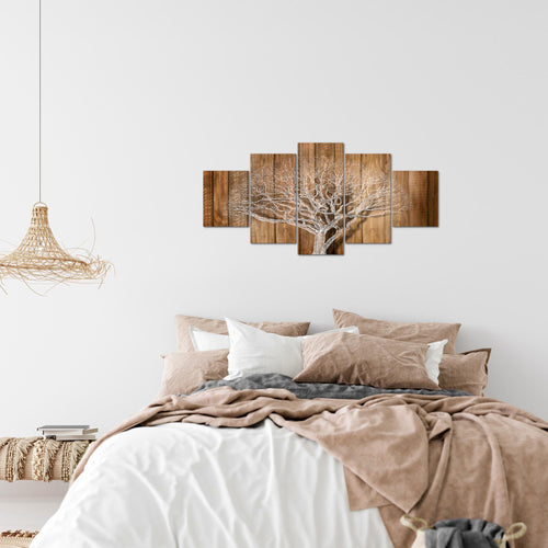 Runa Art Wandbilder Baum Abstrakt 5 Teilig Bild auf Vlies Leinwand Deko Wohnzimmer Holzmotiv Beige Braun 039952a