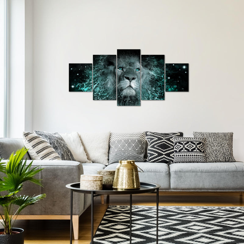 Runa Art Wandbilder Afrika Löwe 5 Teilig Bild auf Vlies Leinwand Deko Wohnzimmer Schlafzimmer Abstrakt Tiere Schwarz Türkis 040752b