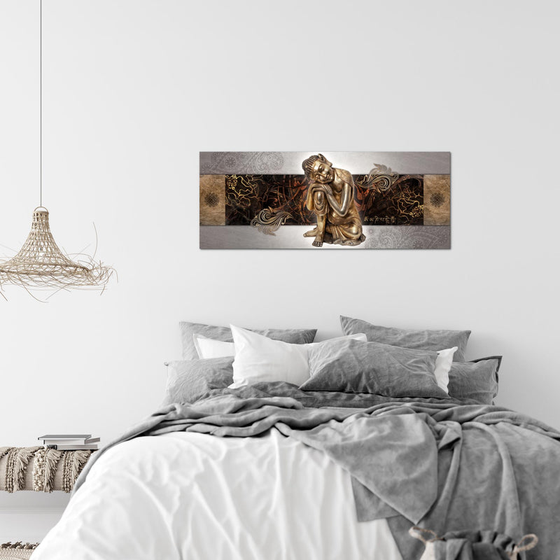 Runa Art Wandbild Buddha Zen 1 Teilig 100 x 40 cm Modern Bild auf Vlies Leinwand Feng Shui Wohnzimmer Schlafzimmer Beige 041312c