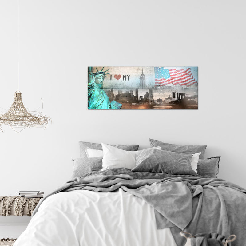 Runa Art Wandbild New York City 1 Teilig 100 x 40 cm Modern Bild auf Vlies Leinwand USA Wohnzimmer Büro Beige Bunt 034212b