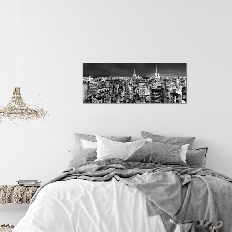 Runa Art Wandbild New York Skyline 1 Teilig 100 x 40 cm Modern Bild auf Vlies Leinwand Amerika NY Wohnzimmer Büro Schwarz Weiss 036212c