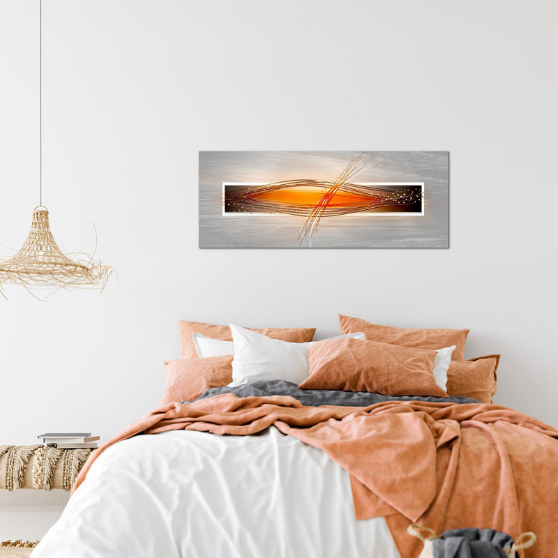 Runa Art Wandbild Abstrakt 100 x 40 cm Modern Bild auf Vlies Leinwand Orange Wohnzimmer Schlafzimmer Büro Wellen 103312c