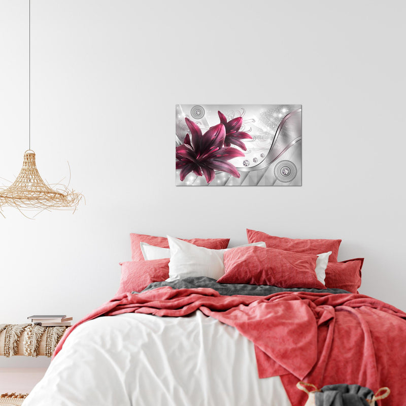 Runa Art Bild Blumen Lilien Modern Wandbilder Wohnzimmer 1 Teilig - Made In Germany - Abstrakt Grau Rot Flur 036815a