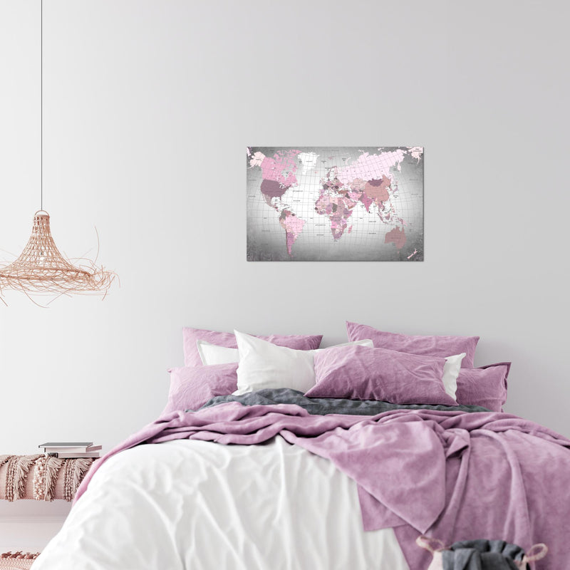 Runa Art Bild Weltkarte Modern Wandbilder Wohnzimmer Büro 1 Teilig - Made In Germany - Kontinente Rosa Grau Flur 023315c