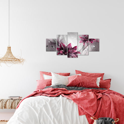 Runa Art Wandbilder Blumen Lilien 5 Teilig Bild auf Vlies Leinwand Deko Wohnzimmer Abstrakt Grau Rot 036852a