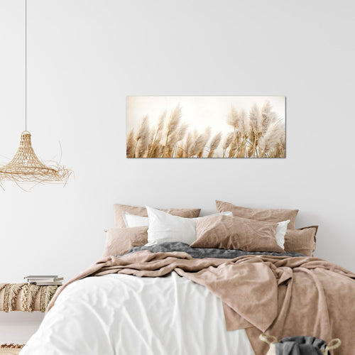Runa Art Wandbild Blumen Pflanzen 100 x 40 cm Modern Bild auf Vlies Leinwand Beige Wohnzimmer Schlafzimmer Büro Gräser 044412a