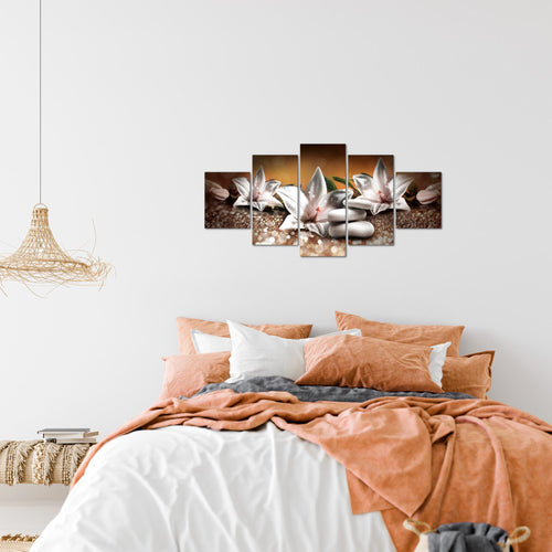 Runa Art Wandbilder Blumen Lilien 5 Teilig Bild auf Vlies Leinwand Deko Wohnzimmer Abstrakt Beige Braun 035852a
