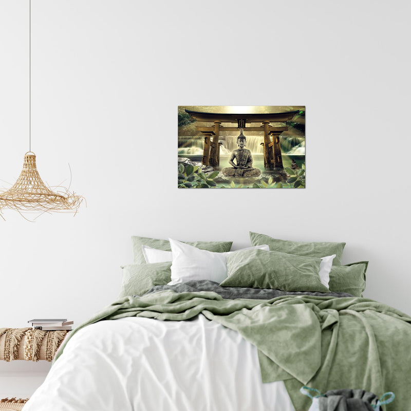 Runa Art Bild Feng Shui Buddha Modern Wandbilder Wohnzimmer Schlafzimmer 1 Teilig - Made In Germany - Spa Grün Braun Flur 036415a