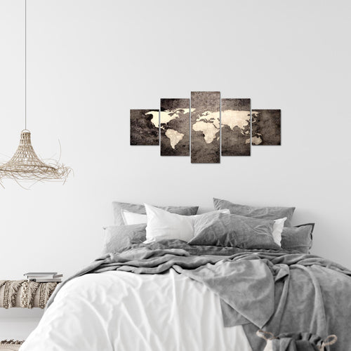 Runa Art Wandbilder Weltkarte 5 Teilig Bild auf Vlies Leinwand Deko Büro Wohnzimmer Vintage Antik Braun 101752c