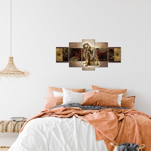 Runa Art Wandbilder Buddha Zen 5 Teilig Bild auf Vlies Leinwand Deko Wohnzimmer Schlafzimmer Feng Shui Gold 041352a
