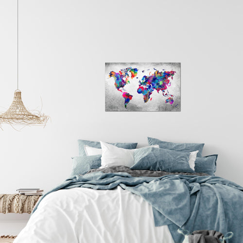 Runa Art Bild Weltkarte Modern Wandbilder Wohnzimmer Büro 1 Teilig - Made In Germany - Vintage Kontinente Bunt Flur 013315b