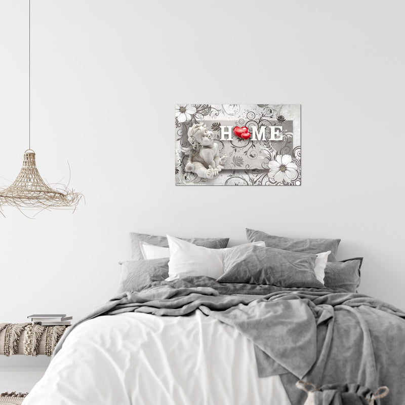 Runa Art Bild Engel Vintage Modern Wandbilder Wohnzimmer Schlafzimmer 1 Teilig - Made In Germany - Blumen Grau Rot Flur 030815c