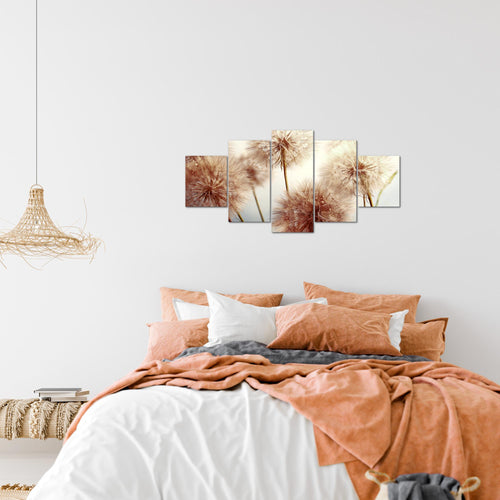 Runa Art Wandbilder Blumen Pusteblumen 5 Teilig Bild auf Vlies Leinwand Deko Wohnzimmer Natur Beige 042052b