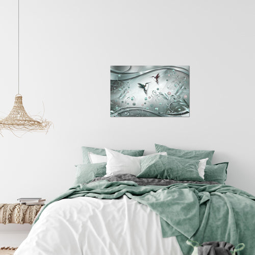 Runa Art Bild Vintage Vogel Modern Wandbilder Wohnzimmer Schlafzimmer 1 Teilig - Made In Germany - Abstrakt Türkis Grau Flur 038315b