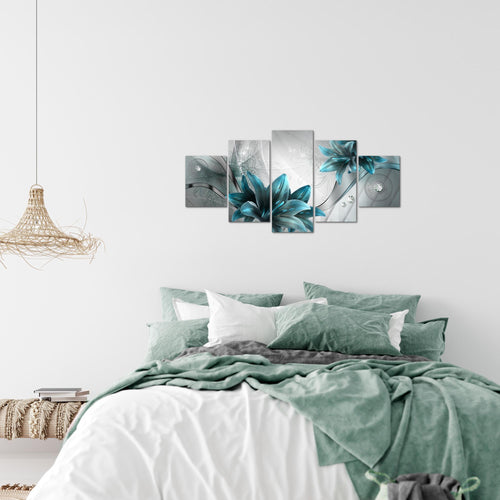Runa Art Wandbilder Blumen Lilien 5 Teilig Bild auf Vlies Leinwand Deko Wohnzimmer Abstrakt Grau Blau 036852c