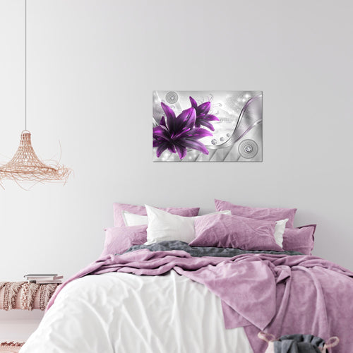 Runa Art Bild Blumen Lilien Modern Wandbilder Wohnzimmer 1 Teilig - Made In Germany - Abstrakt Grau Violett Flur 036815b
