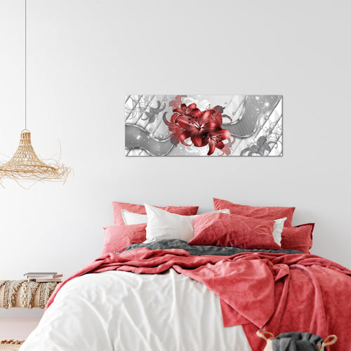 Runa Art Wandbild Blumen Lilien 1 Teilig 100 x 40 cm Modern Bild auf Vlies Leinwand Abstrakt Wohnzimmer Rot Weiß 016512b
