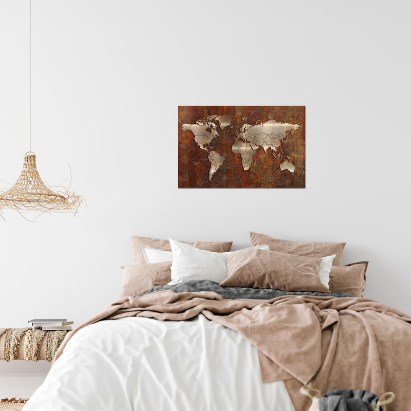 Runa Art Bild Weltkarte Modern Wandbilder Wohnzimmer Büro 1 Teilig - Made In Germany - Antik Vintage Braun Flur 109015a