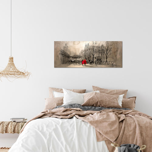 Runa Art Wandbild London 1 Teilig 100 x 40 cm Modern Bild auf Vlies Leinwand Abstrakt Wohnzimmer Schlafzimmer Braun Rot 009712a