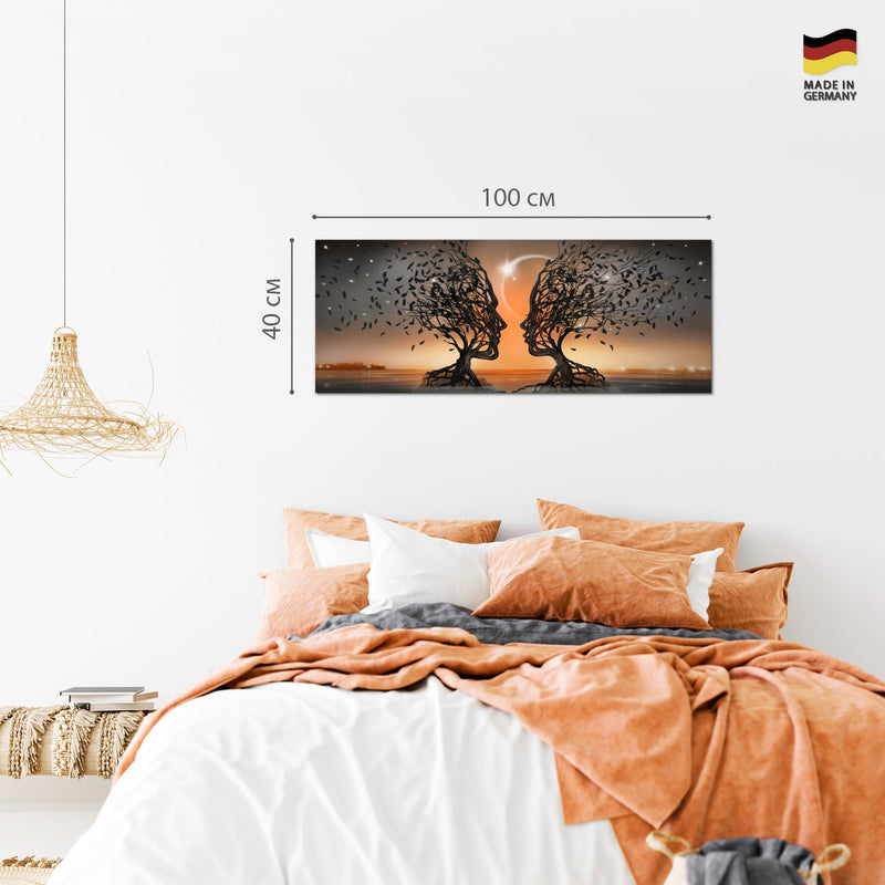 Runa Art Wandbild Abstrakt 100 x 40 cm Modern Bild auf Vlies Leinwand Orange Wohnzimmer Schlafzimmer Büro Gesichter 044812c