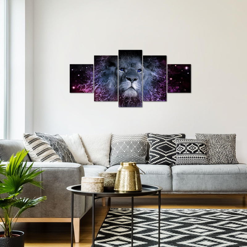 Runa Art Wandbilder Sternzeichen Löwe 5 Teilig Bild auf Vlies Leinwand Deko Wohnzimmer Schlafzimmer Abstrakt Tiere Lila 040752c