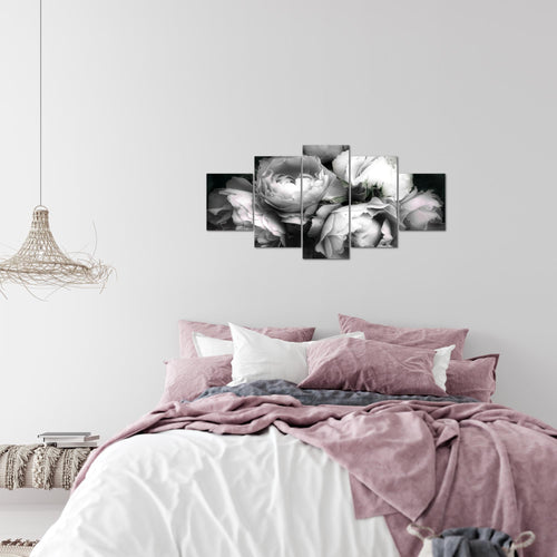 Runa Art Wandbilder Blumen Rosen 5 Teilig Bild auf Vlies Leinwand Deko Wohnzimmer Vintage Schwarz Bunt 039152c