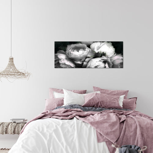 Runa Art Wandbild Blumen Rosen 1 Teilig 100 x 40 cm Modern Bild auf Vlies Leinwand Vintage Wohnzimmer Schwarz Bunt 039112c