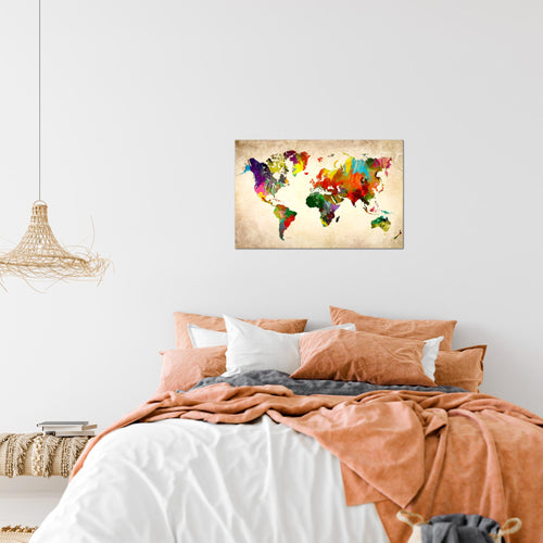 Runa Art Bild Weltkarte Modern Wandbilder Wohnzimmer Büro 1 Teilig - Made In Germany - Kontinente Landkarte Bunt Flur 105115a