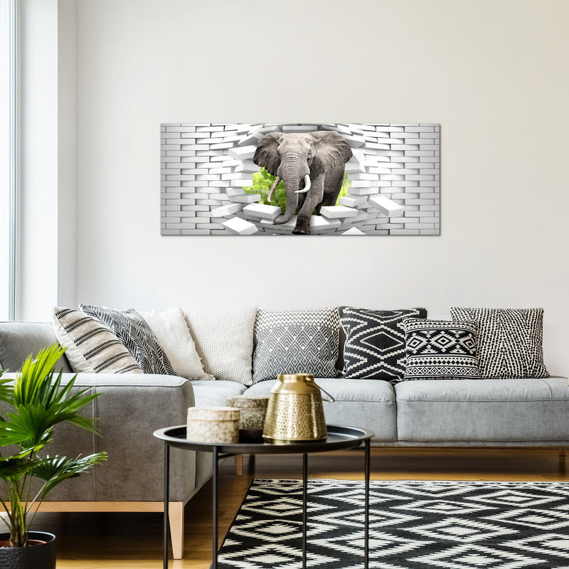 Runa Art Wandbild Elefant Abstrakt 1 Teilig 100 x 40 cm Modern Bild auf Vlies Leinwand Tiere Wohnzimmer Schlafzimmer Bunt 037412b