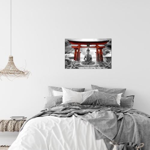 Runa Art Bild Feng Shui Buddha Modern Wandbilder Wohnzimmer Schlafzimmer 1 Teilig - Made In Germany - Zen Rot Grau Flur 036415c