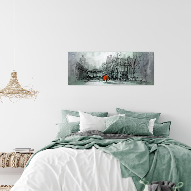 Runa Art Wandbild London 1 Teilig 100 x 40 cm Modern Bild auf Vlies Leinwand Abstrakt Wohnzimmer Schlafzimmer Türkis Rot 009712b