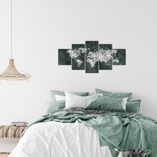 Runa Art Wandbilder Weltkarte 5 Teilig Bild auf Vlies Leinwand Deko Büro Wohnzimmer Karte Beton Grün 002952c