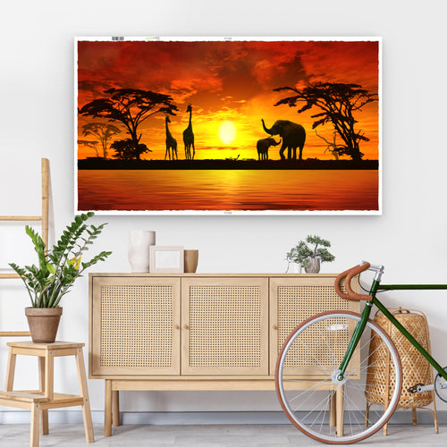 Runa Art Wandbild Afrika 100 x 40 cm Modern Bild auf Vlies Leinwand Orange Wohnzimmer Schlafzimmer Büro Sonnenuntergang 000212a