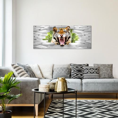 Runa Art Wandbild Tieger Abstrakt 1 Teilig 100 x 40 cm Modern Bild auf Vlies Leinwand 3D Effekt Wohnzimmer Schlafzimmer Bunt 037412a
