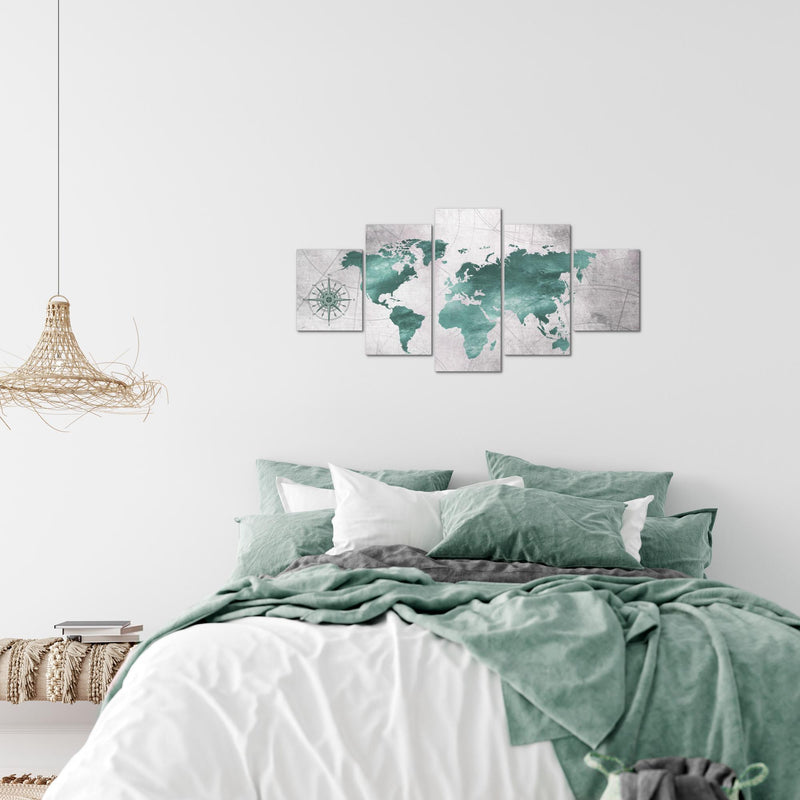 Runa Art Wandbilder Weltkarte 5 Teilig Bild auf Vlies Leinwand Deko Büro Wohnzimmer Betonoptik Schwarz Weiss 026052c