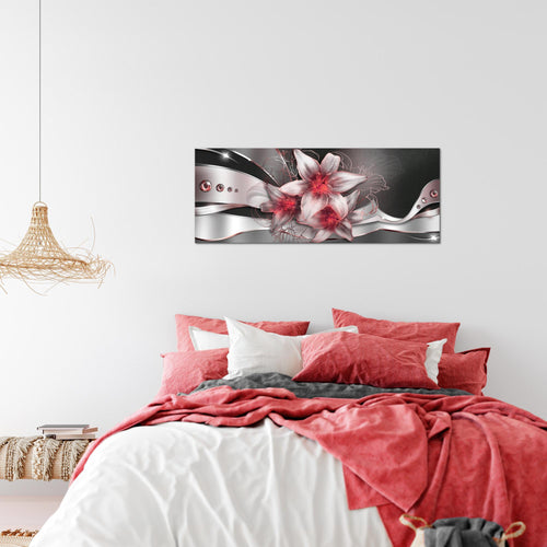 Runa Art Wandbild Blumen Lilien 1 Teilig 100 x 40 cm Modern Bild auf Vlies Leinwand Abstrakt Wohnzimmer Schwarz Rot 039612c