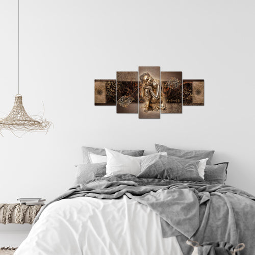 Runa Art Wandbilder Buddha Zen 5 Teilig Bild auf Vlies Leinwand Deko Wohnzimmer Schlafzimmer Feng Shui Braun 041352b