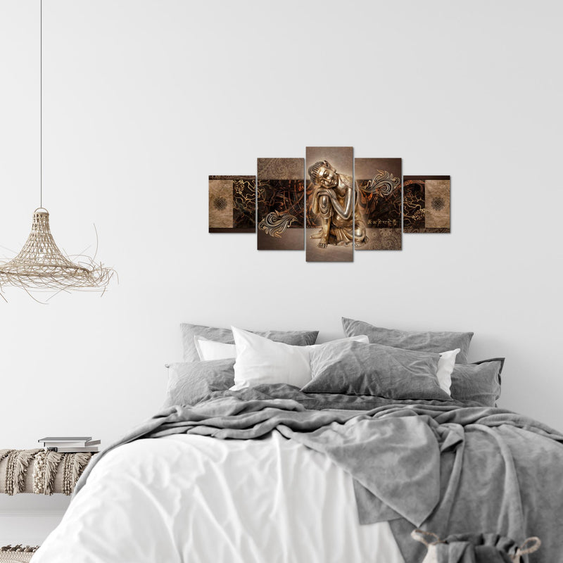 Runa Art Wandbilder Buddha Zen 5 Teilig Bild auf Vlies Leinwand Deko Wohnzimmer Schlafzimmer Feng Shui Braun 041352b