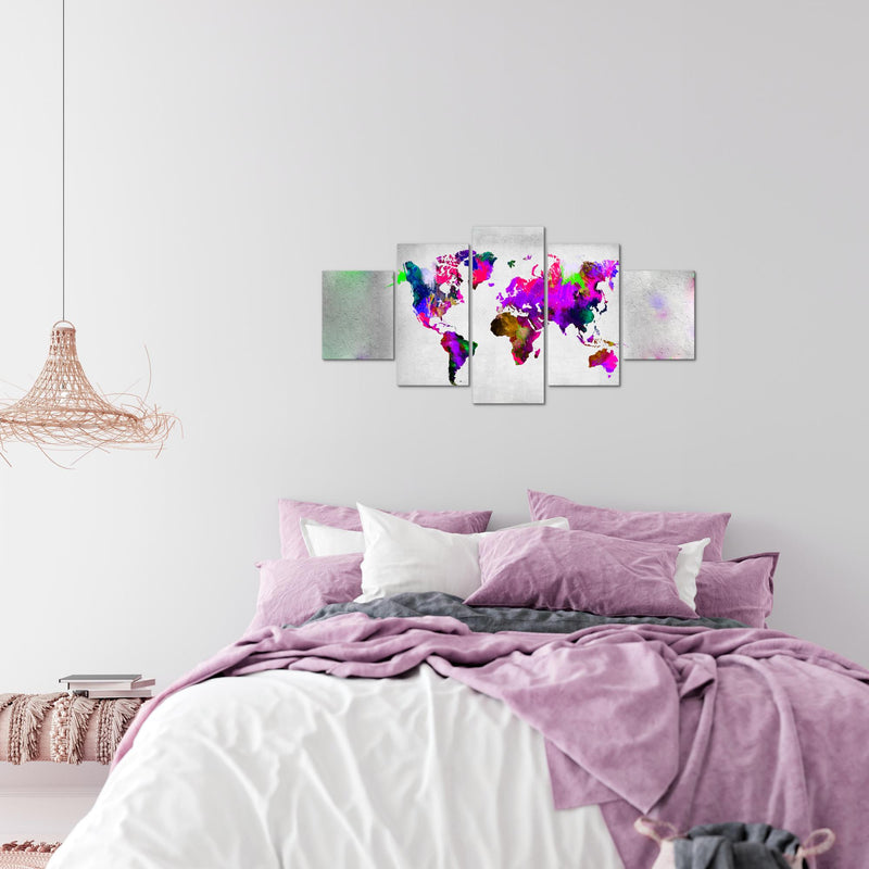 Runa Art Wandbilder Weltkarte 5 Teilig Bild auf Vlies Leinwand Deko Büro Wohnzimmer Kontinente Stein Bunt 108852c