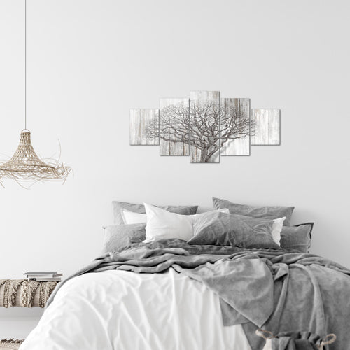 Runa Art Wandbilder Baum Abstrakt 5 Teilig Bild auf Vlies Leinwand Deko Wohnzimmer Holzmotiv Schwarz Weiss 039952b