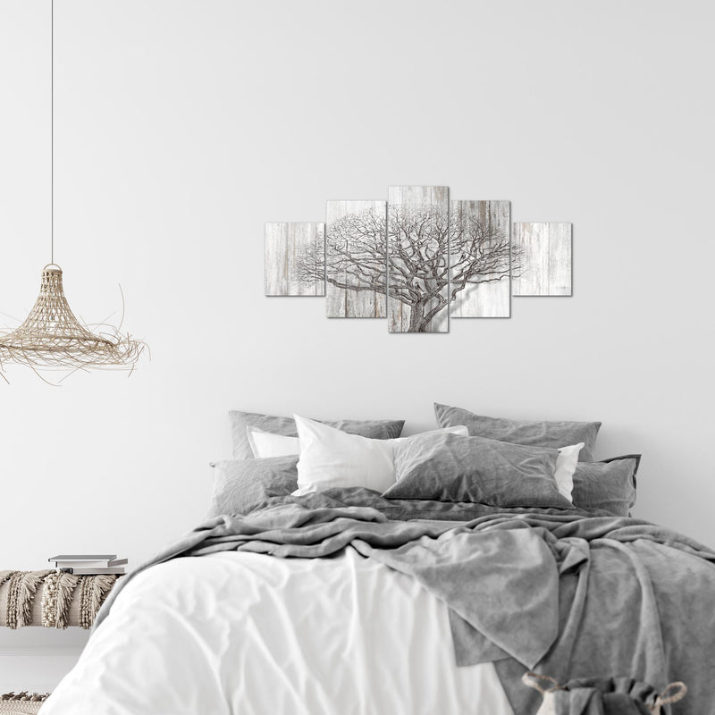 Runa Art Wandbilder Baum Abstrakt 5 Teilig Bild auf Vlies Leinwand Deko Wohnzimmer Holzmotiv Schwarz Weiss 039952b
