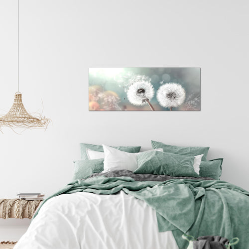 Runa Art Wandbild Blumen Pflanzen 100 x 40 cm Modern Bild auf Vlies Leinwand Weiß Wohnzimmer Schlafzimmer Büro Pusteblumen 023612b
