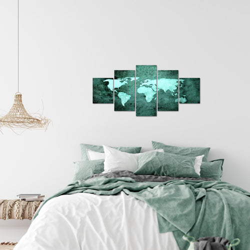 Runa Art Wandbilder Weltkarte 5 Teilig Bild auf Vlies Leinwand Deko Büro Wohnzimmer Vintage Antik Türkis 101752b