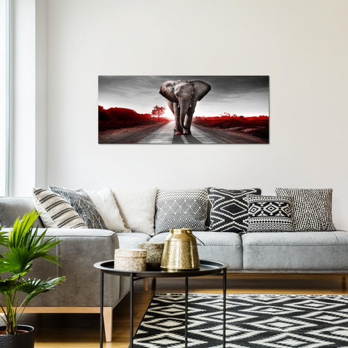 Runa Art Wandbild Afrika Elefant 100 x 40 cm Modern Bild auf Vlies Leinwand Tiere Wohnzimmer Schlafzimmer Rot Grau 042612b