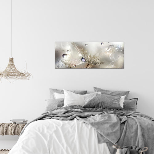 Runa Art Wandbild Blumen Pusteblumen 100 x 40 cm Modern Bild auf Vlies Leinwand Morgentau Wohnzimmer Braun 043112a