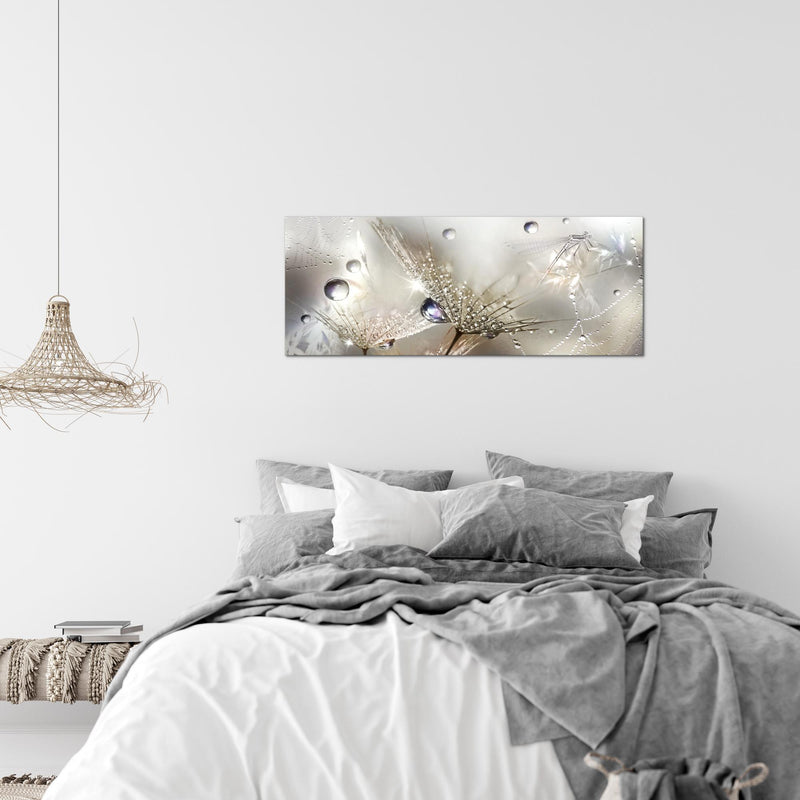 Runa Art Wandbild Blumen Pusteblumen 100 x 40 cm Modern Bild auf Vlies Leinwand Morgentau Wohnzimmer Braun 043112a