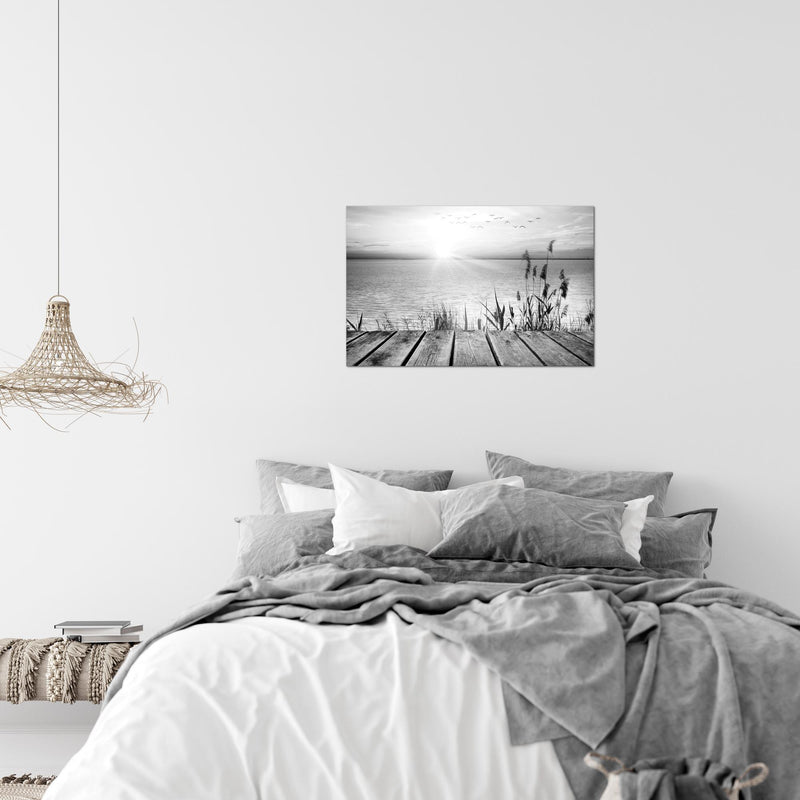 Runa Art Bild Brücke Am See Modern Wandbilder Wohnzimmer Schlafzimmer 1 Teilig - Made In Germany - Landschaft Schwarz Weiss Flur 034315c