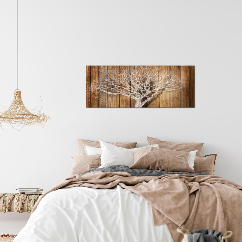 Runa Art Wandbild Baum Abstrakt 1 Teilig 100 x 40 cm Modern Bild auf Vlies Leinwand Holzmotiv Wohnzimmer Beige Braun 039912a
